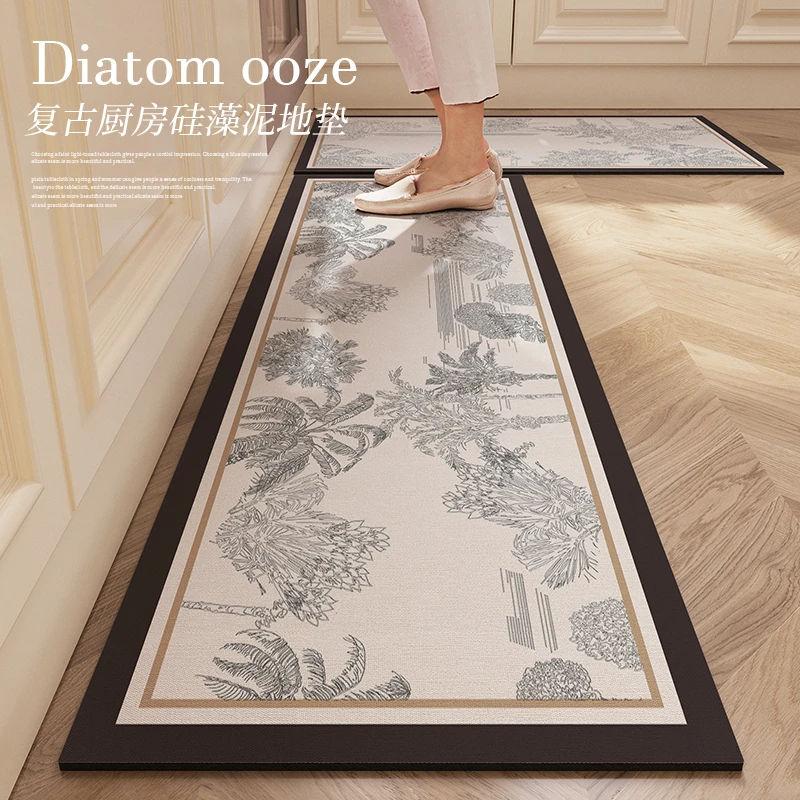 美式厨房地垫套装硅藻泥吸水软脚垫防滑防油可擦免洗垫子家用地毯
