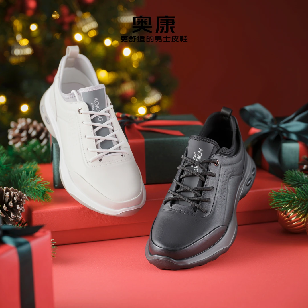 云朵系列奥康男鞋春季新款时尚潮流透气鞋轻质休闲男皮鞋白色舒适