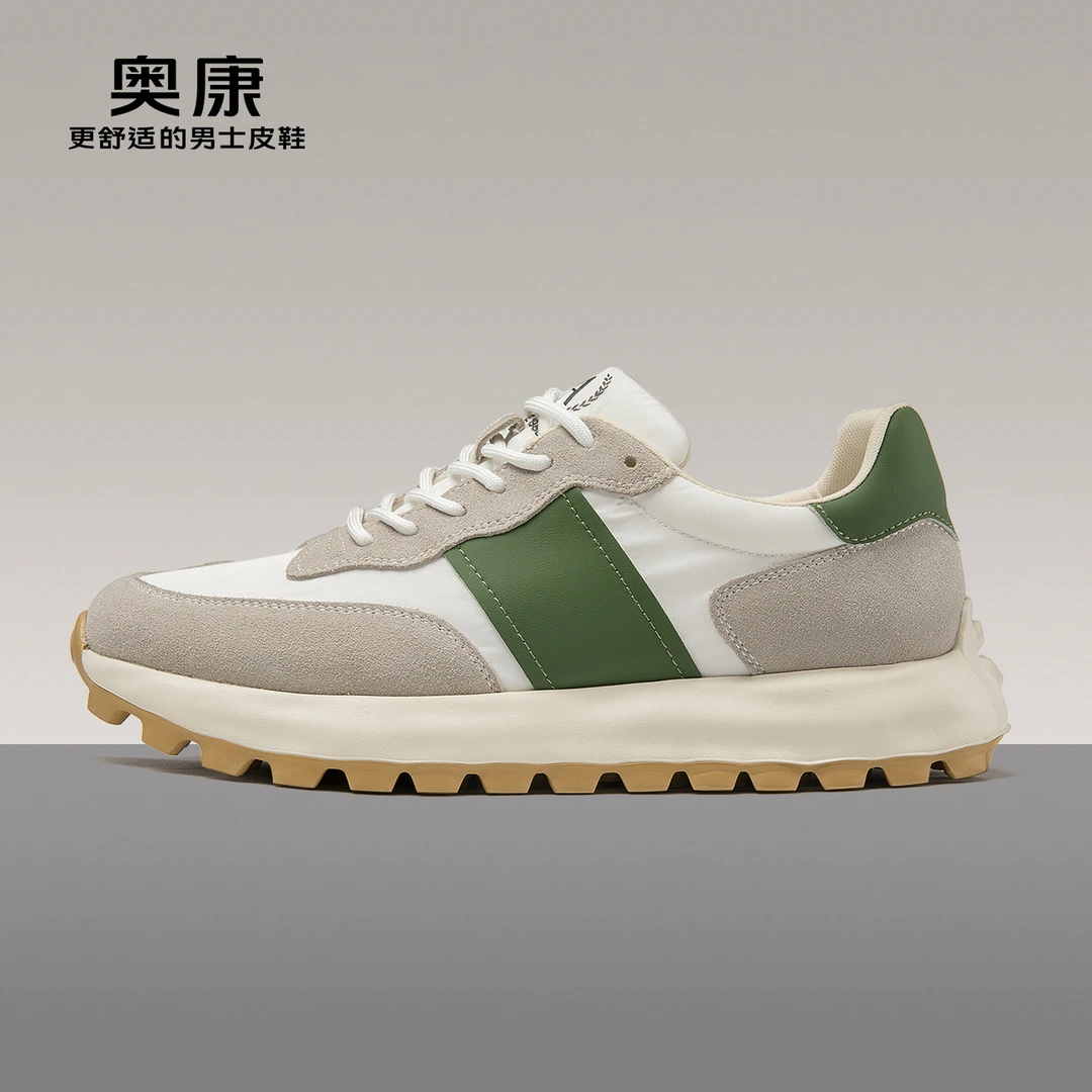 奥康男鞋春季新款青年时尚拼接休闲鞋轻质透气舒适运动阿甘鞋百搭