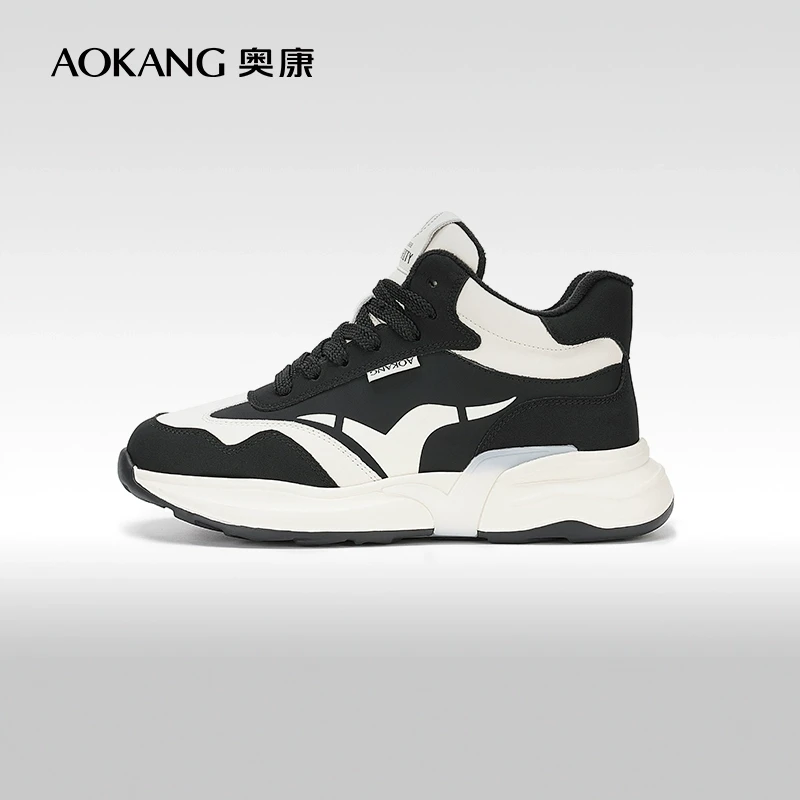 女鞋 冬季新款高帮厚底拼色保暖舒适系带潮流百搭运动休闲鞋M