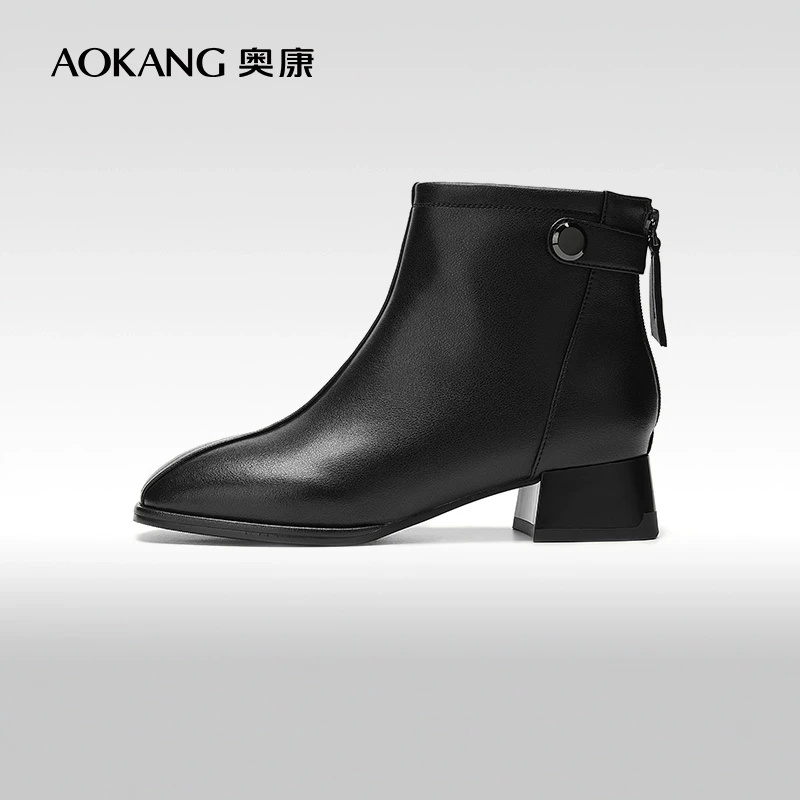 女鞋 冬季新款休闲时尚及踝靴粗跟简约短靴时尚百搭时装短靴M