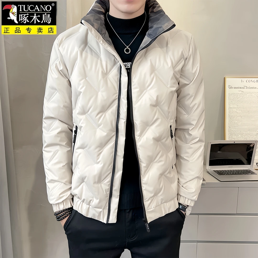啄木鳥羽绒服男士冬季百搭鸭绒短款青年加厚保暖立领休闲外套男潮
