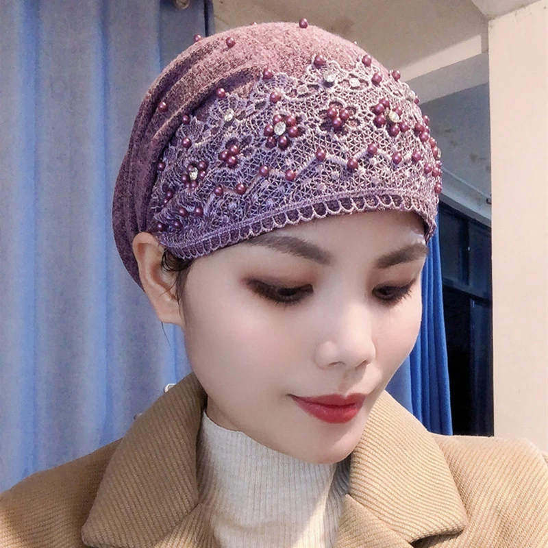 秋冬加厚包头帽时尚钉珠套头帽保暖百搭女士帽子