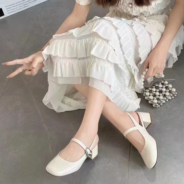 鞋高跟鞋凉鞋玛丽珍女鞋百搭夏季粗跟复古时尚包头法式一字带仙女