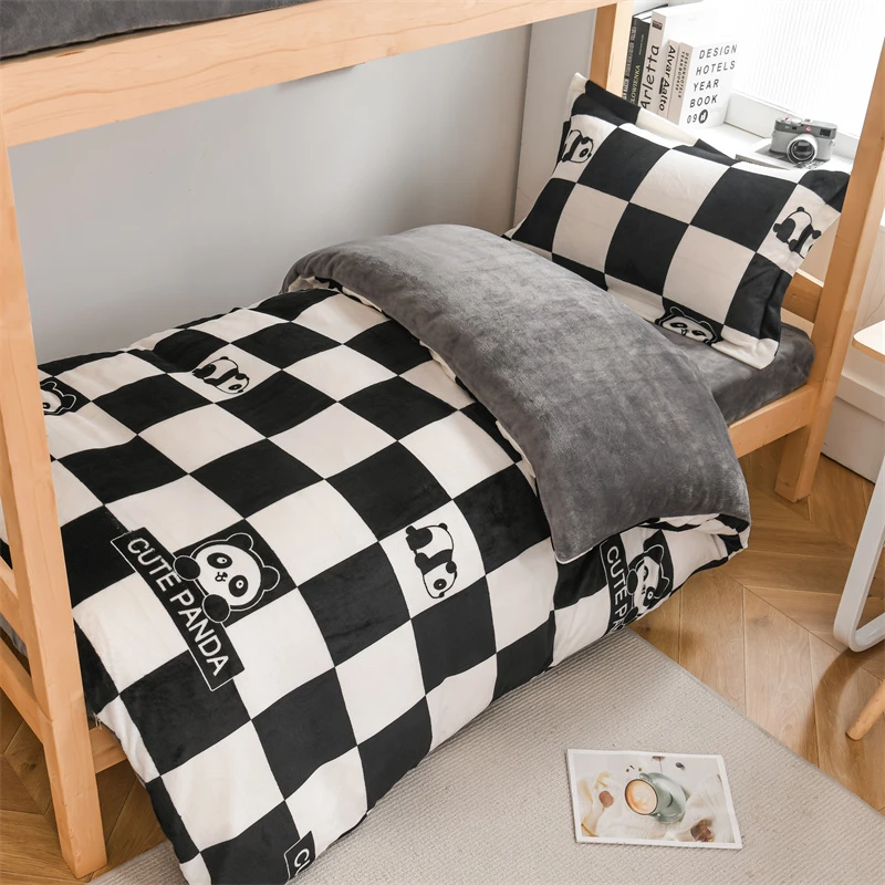 学生宿舍加绒三件套冬款单人珊瑚牛奶绒被套90*190法兰绒毛床笠女