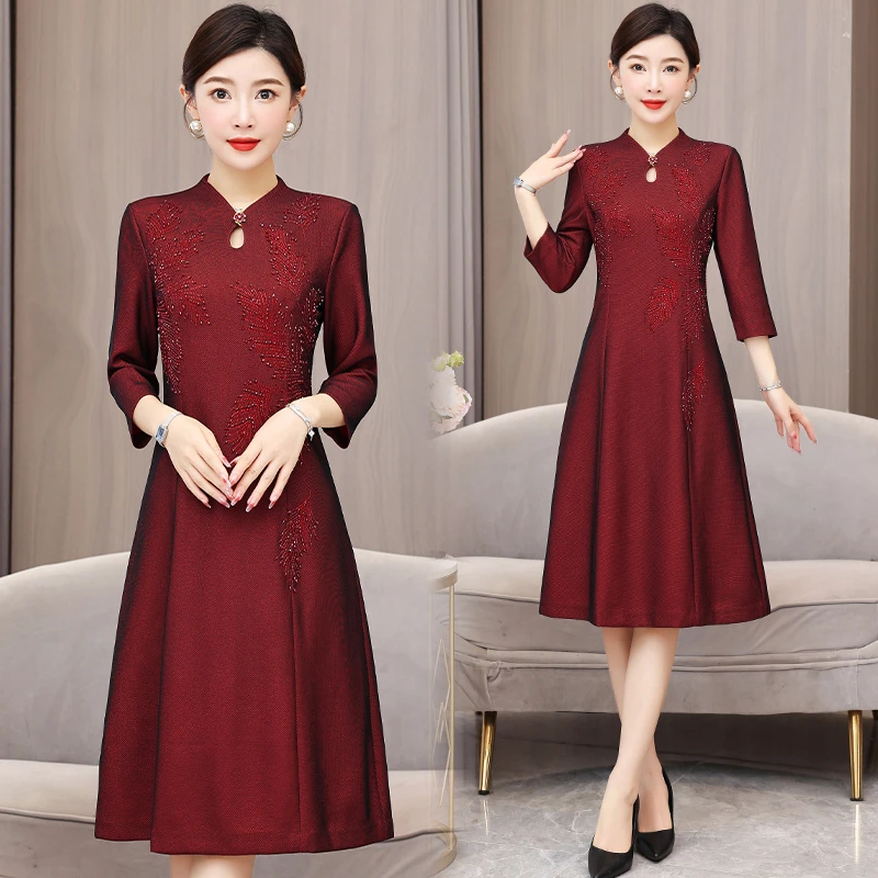 妈妈婚宴礼服春秋高贵岳母嫁女儿敬酒服时尚喜婆婆儿子结婚连衣裙