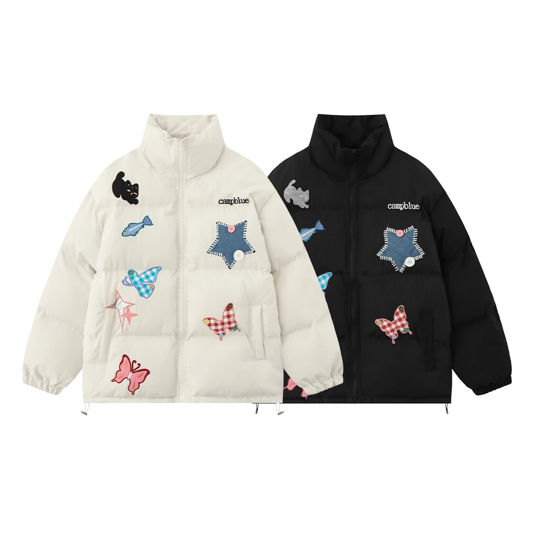 S707冬季棉衣休闲百搭学生宽松款情侣中性白色卡通保暖外套