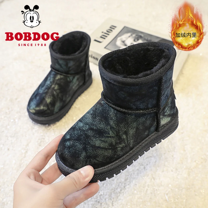 Bobdog/巴布豆男女童棉鞋2023冬季新款加绒大棉雪地靴女孩保暖鞋