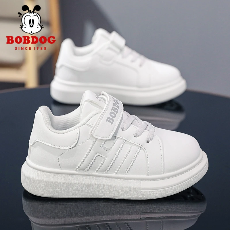 Bobdog/巴布豆小白鞋男童鞋子2023秋季新款学生女童白色运动板鞋