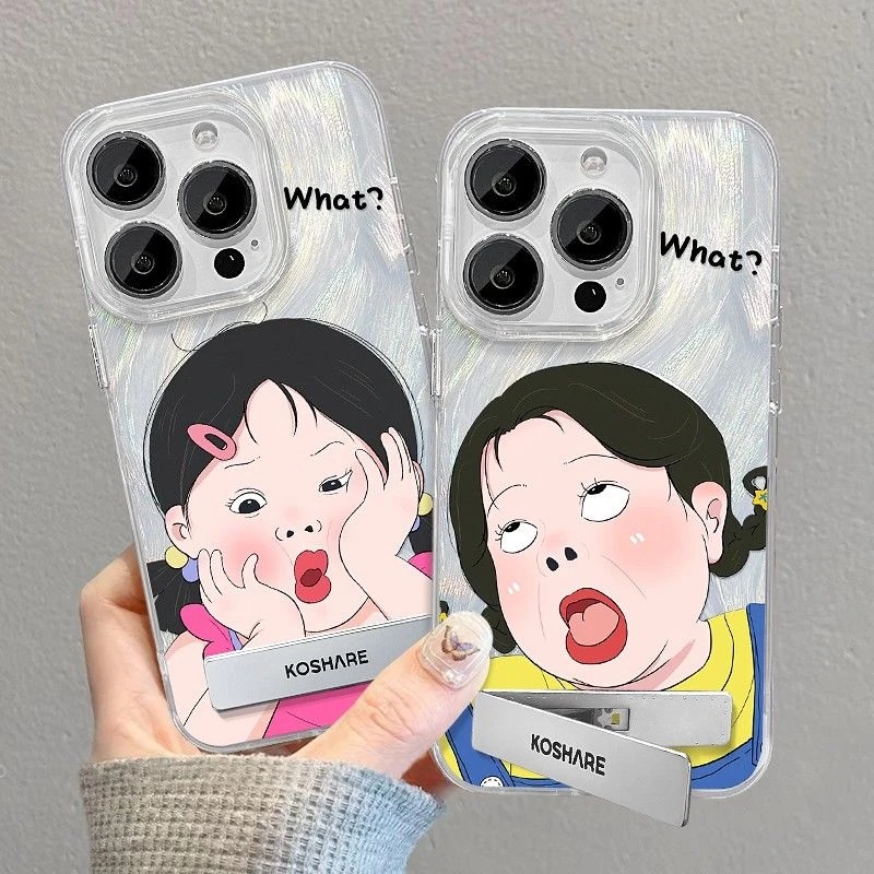 苹果15手机壳趣味iPhone14Pro超火支架13ProMax搞怪女孩12羽纱11
