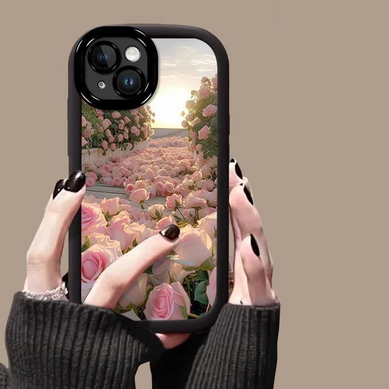 玫瑰花海适用苹果16/15手机壳可爱14Promax/13/XR软套11/新款12