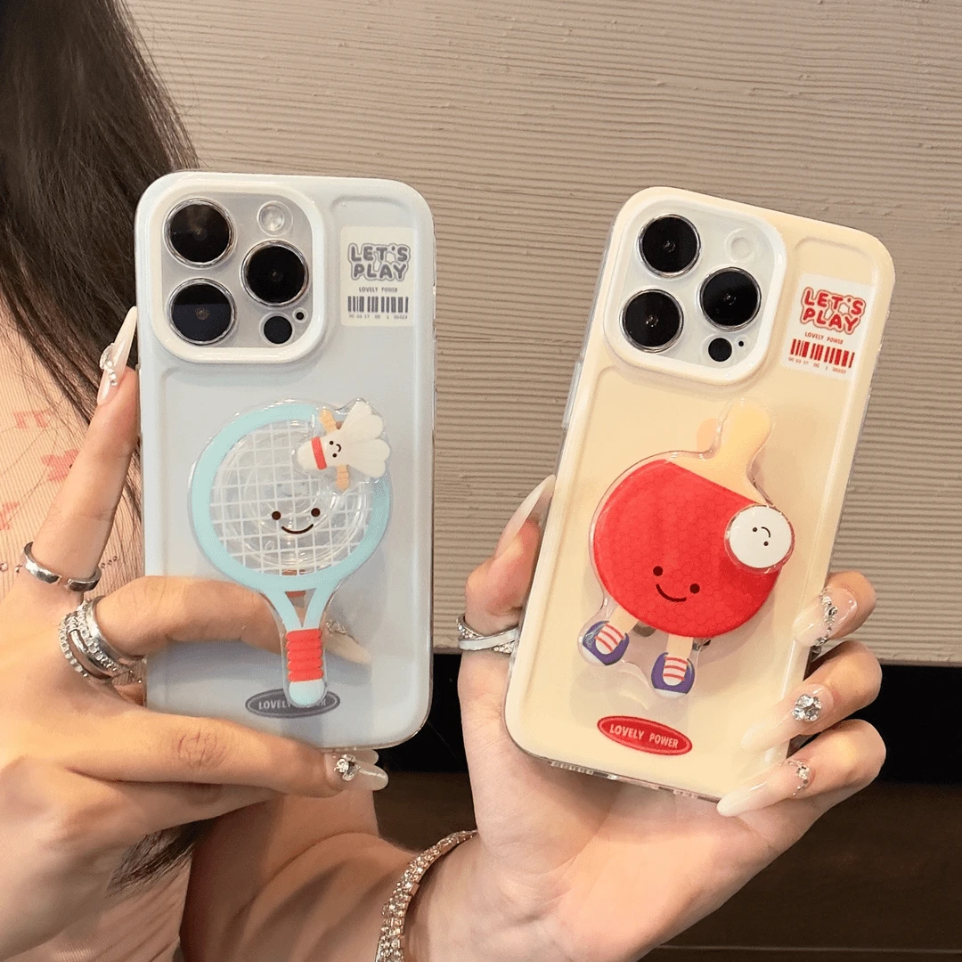 旋转羽毛乒乓球适用苹果14/13手机壳iPhone15promax透明创意个性