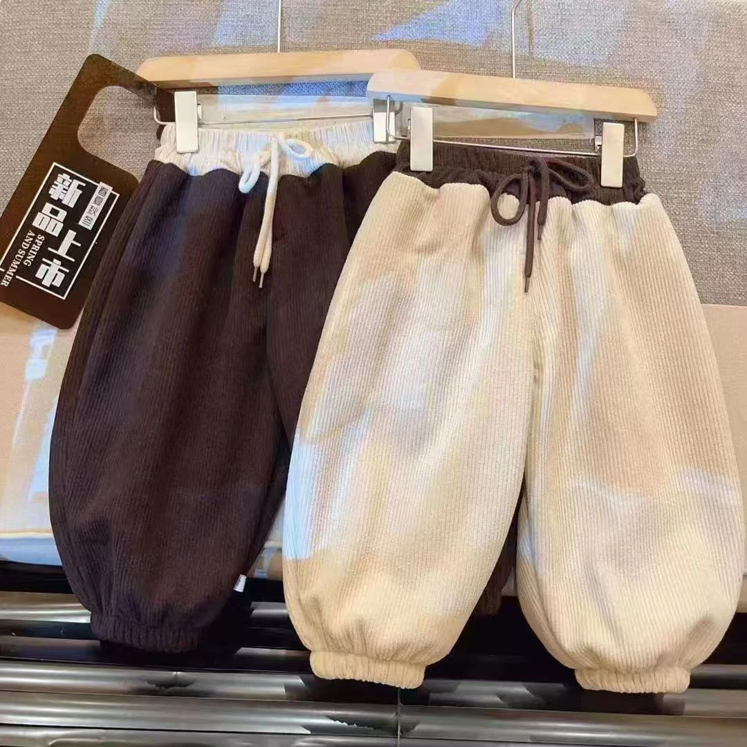 春秋男童女童加绒加厚灯芯绒哈伦裤儿童休闲女童束脚裤