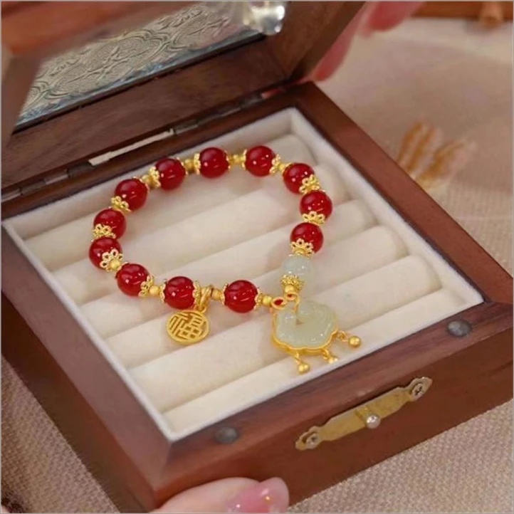 锌合金玻璃手链 福牌平安锁手链女款ins小众设计招财如意手串