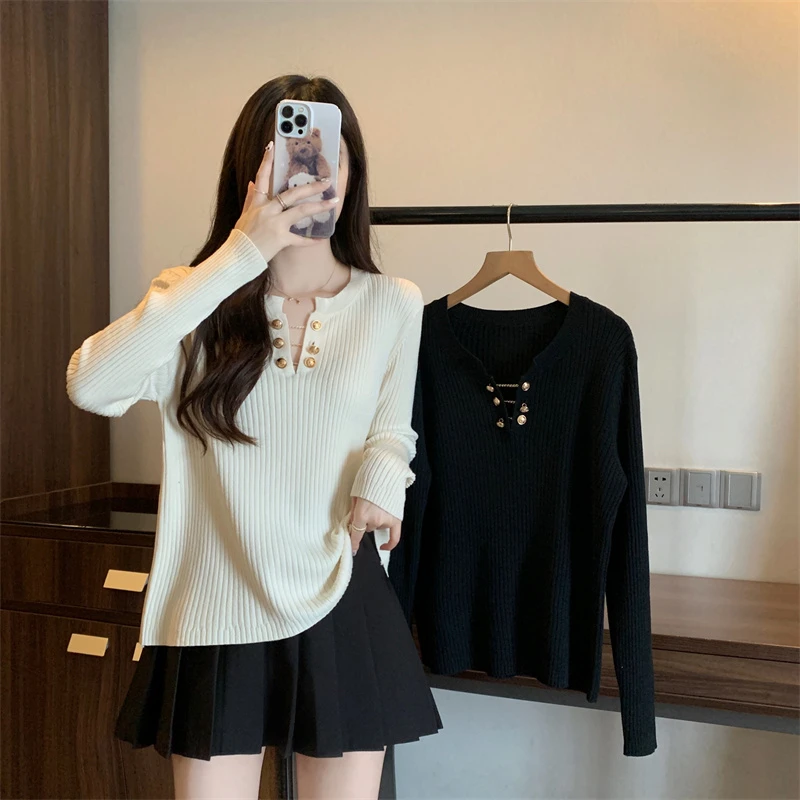 大码女装mm秋冬新款韩版设计感针织百搭显瘦减龄打底长袖上衣