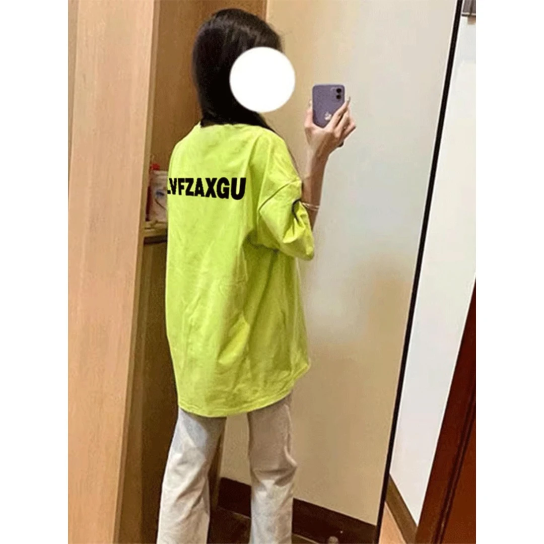 时尚夏季高街正肩t恤女宽松纯棉短袖复古小众重磅半袖上衣女ins