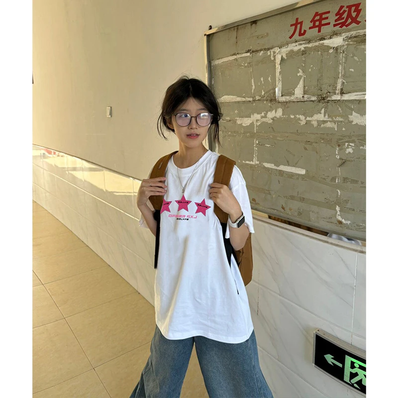 恤宽松重磅短袖上衣2024正肩高街t白色美式女夏季纯棉女新款半袖