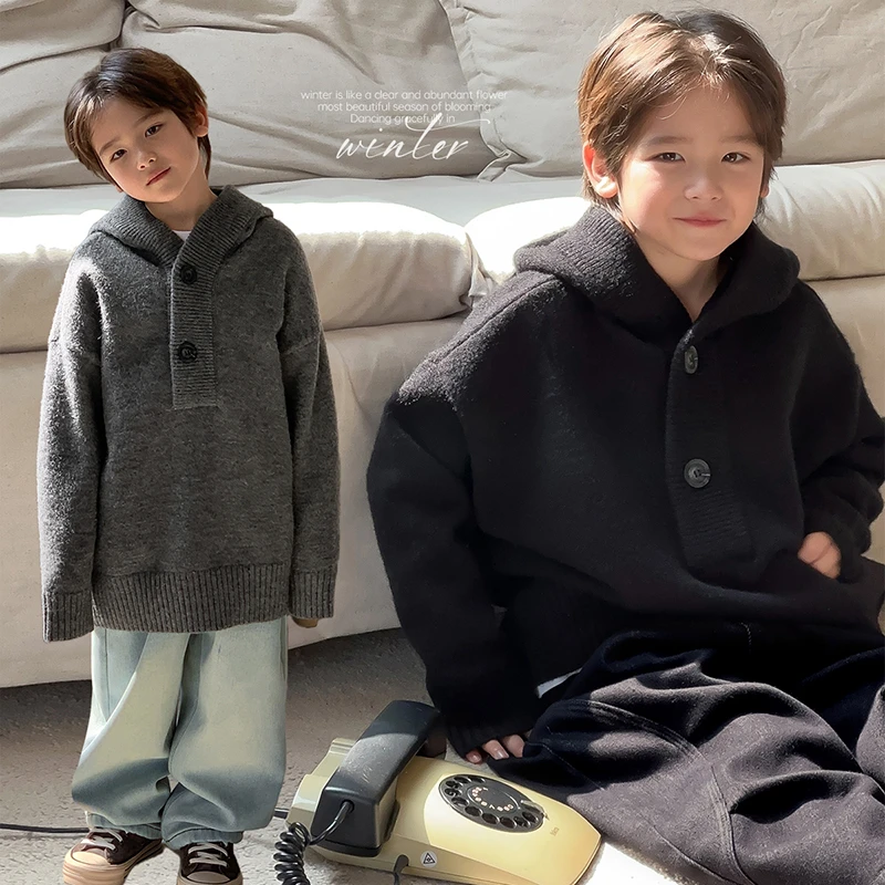 现货【北欧风】源源家童装2024新款儿童连帽毛衣男童冬季针织衫冬4