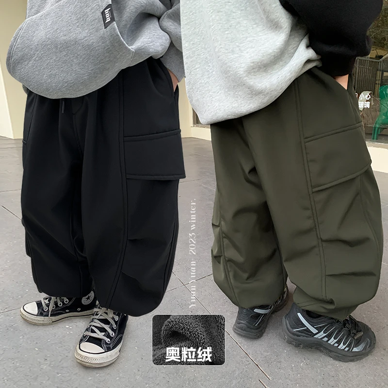 源源家童装男童冬季加绒裤子儿童休闲裤2023新款宝宝长裤宽松加厚