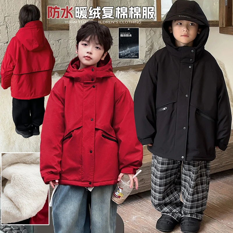 现货【实穿派】源源家童装男童连帽棉服儿童红色外套2024新冬季冬5