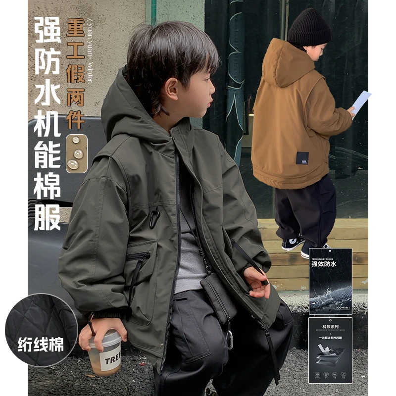 源源家童装2023新款儿童棉服连帽秋冬款男童外套加厚宝宝棉衣男孩