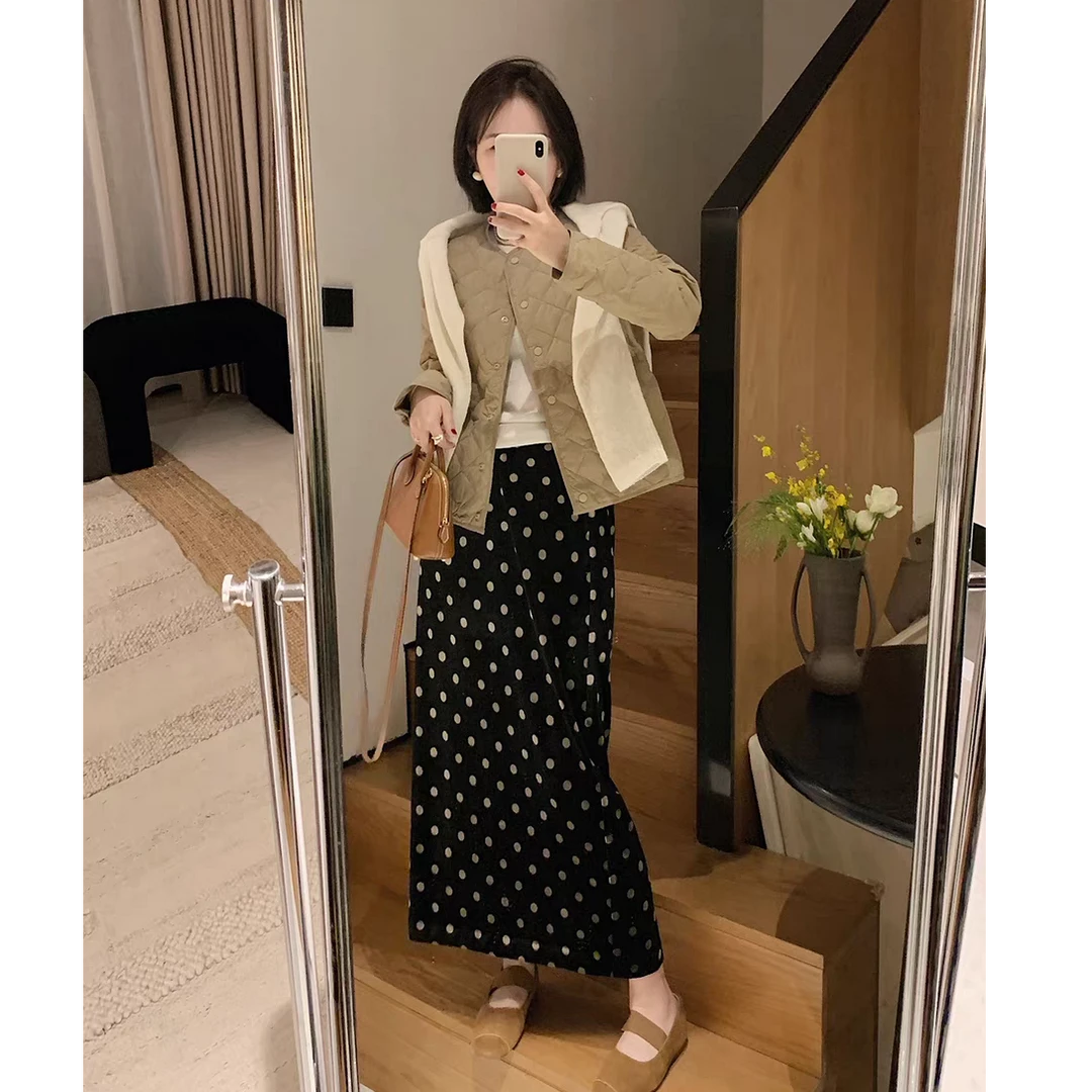 韩系高级感轻熟风圆点直筒裙秋冬新款高级感减龄显瘦中长款半身裙