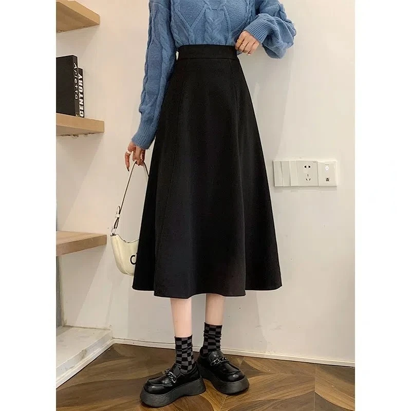 毛呢半身裙女秋冬高腰显瘦a字小个子中长款裙子大摆伞裙半裙冬