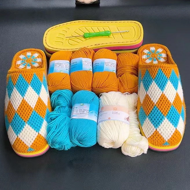 拖鞋材料包一双（线+鞋底+工具+图纸+送视频教程）需要自己钩