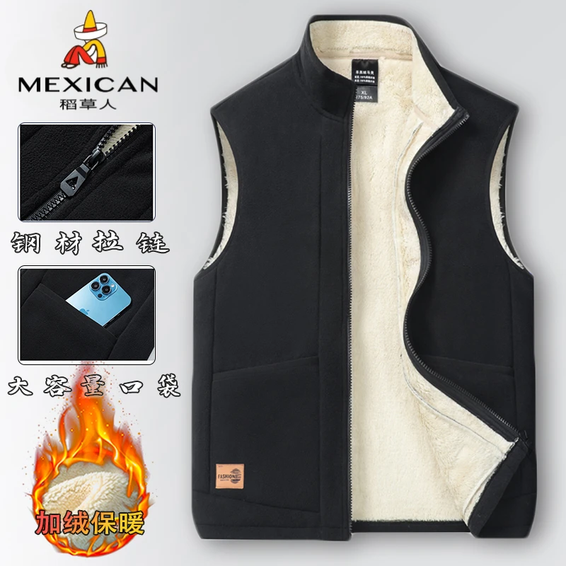 稻草人男女款加厚背心马甲新款男士加绒羊羔绒秋冬棉衣保暖棉马甲