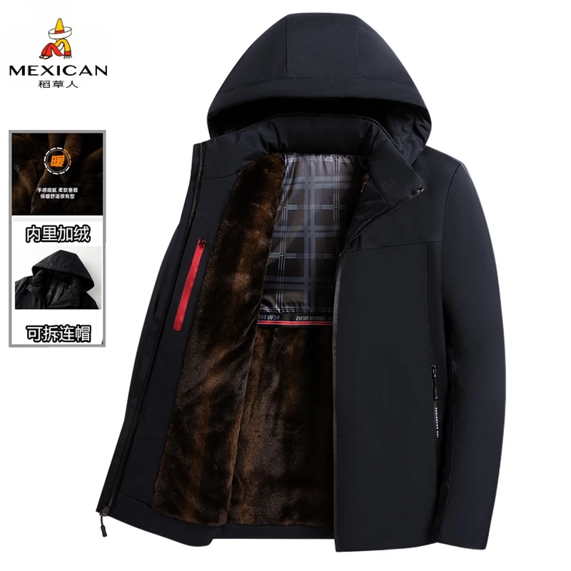 稻草人加绒加厚款棉衣中老年男士冬季棉服外套中长款爸爸棉袄上衣