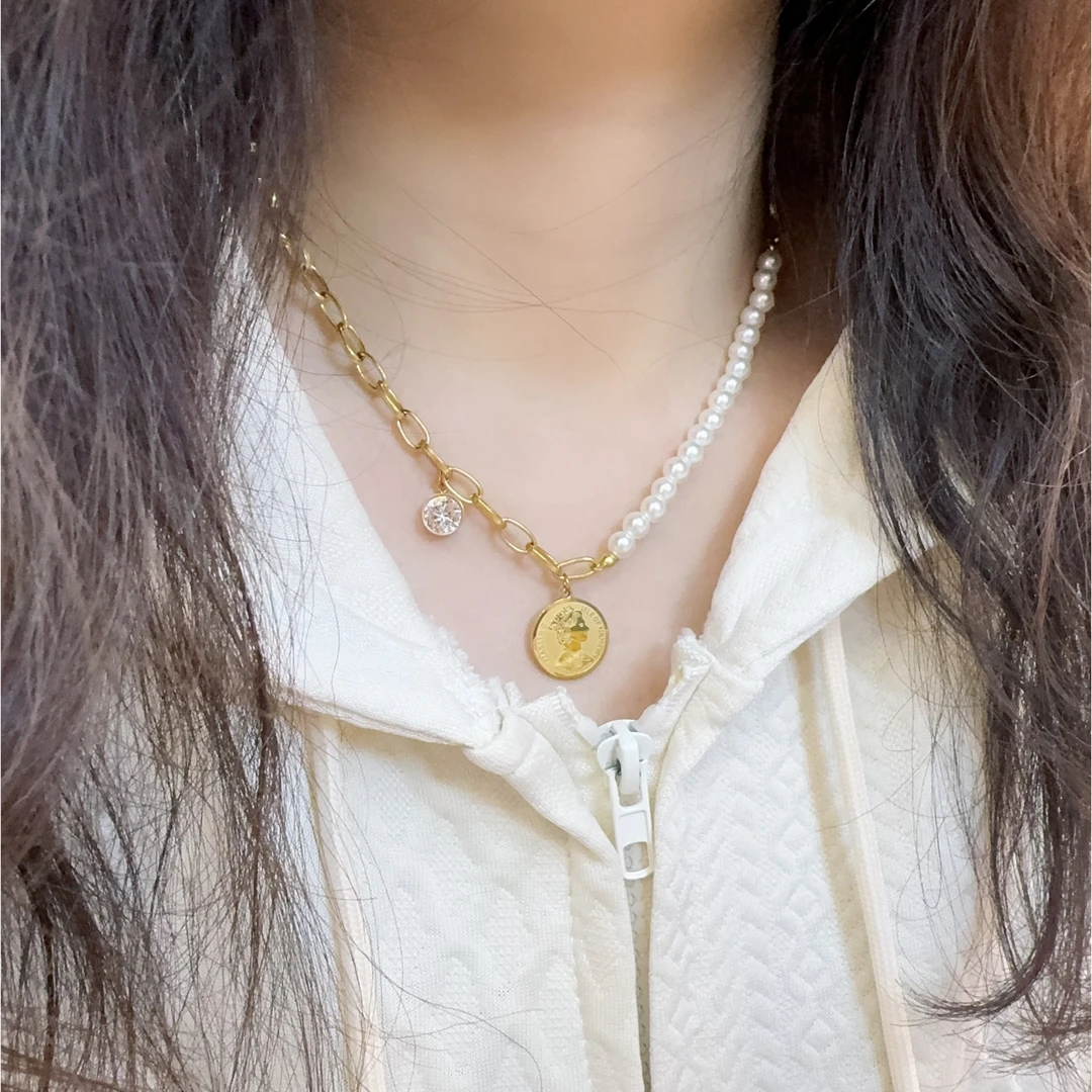 钛钢仿珍珠项链 【 拿拿专属 】 时尚气质欧美风珠珠人像项链