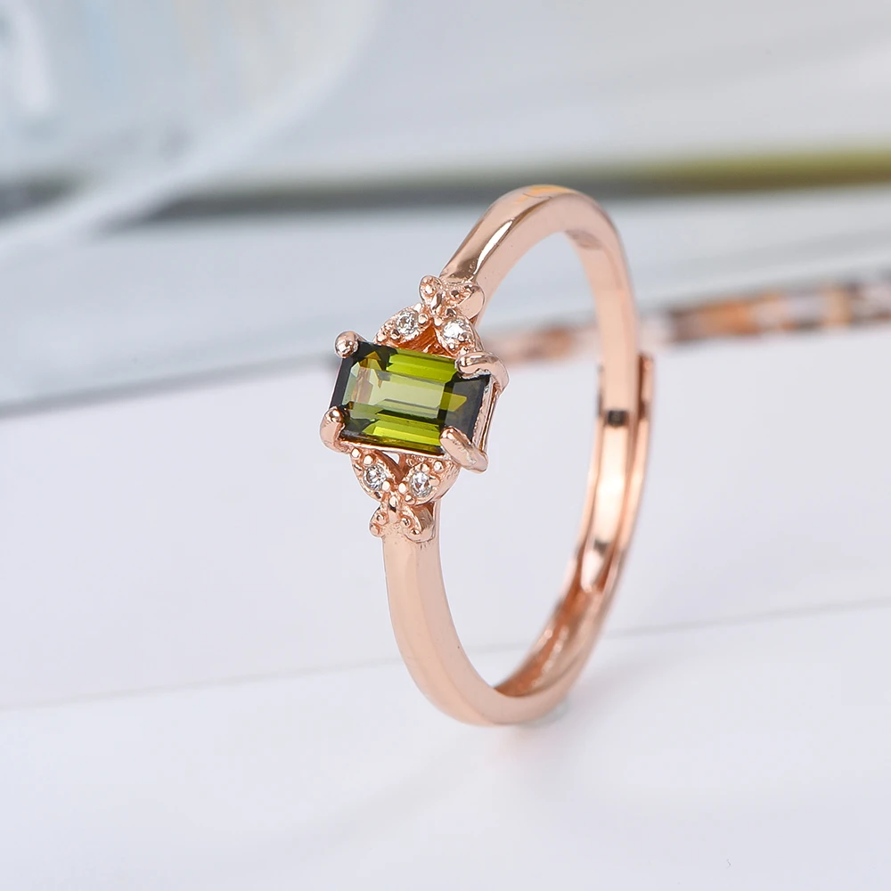 宇彩925银镶嵌经典清新设计师精致满钻碧玺轻奢绿碧玺戒指气质