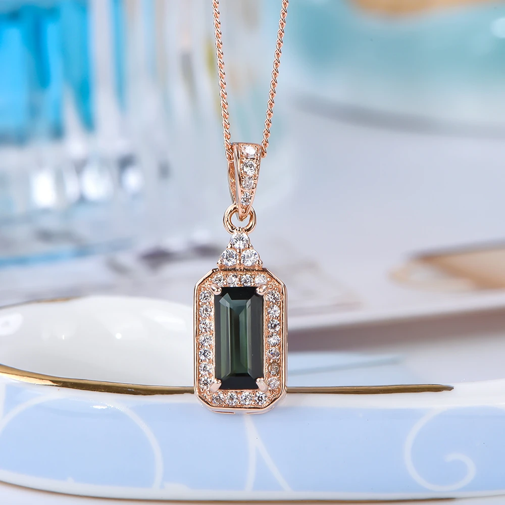 宇彩925银镶嵌天然碧玺气质时尚简约满钻豪华坠链碧玺项链镶钻