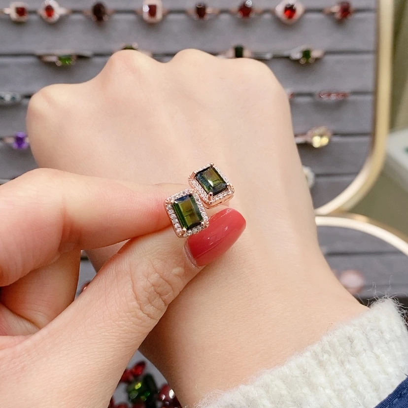 【闪购商品】碧玺耳钉银S925镶嵌