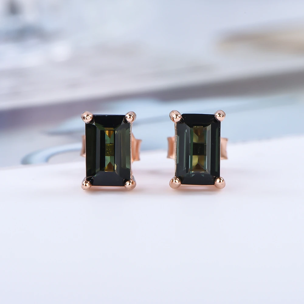 宇彩新款上新925银镶嵌绿碧玺耳饰简单四爪小清新时尚百搭潮流