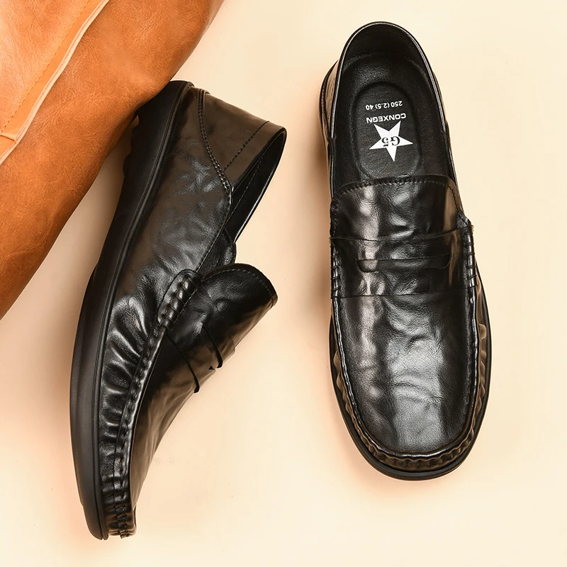 皮鞋男2025一脚蹬男士休闲皮鞋韩版潮流夏季新款商务鞋子透气百搭