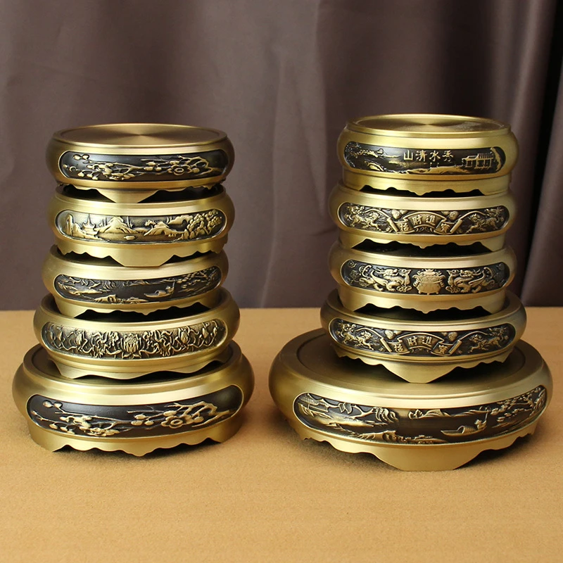 黄铜底座文昌塔山水底座中式复古摆件家居梅花底座小铜器工艺品