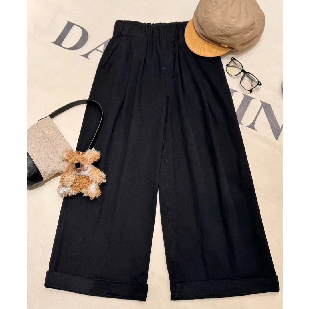 [68岁小姐姐]日系复古宽松休闲松紧腰遮肉显瘦阔腿裤D24LZ4 3171