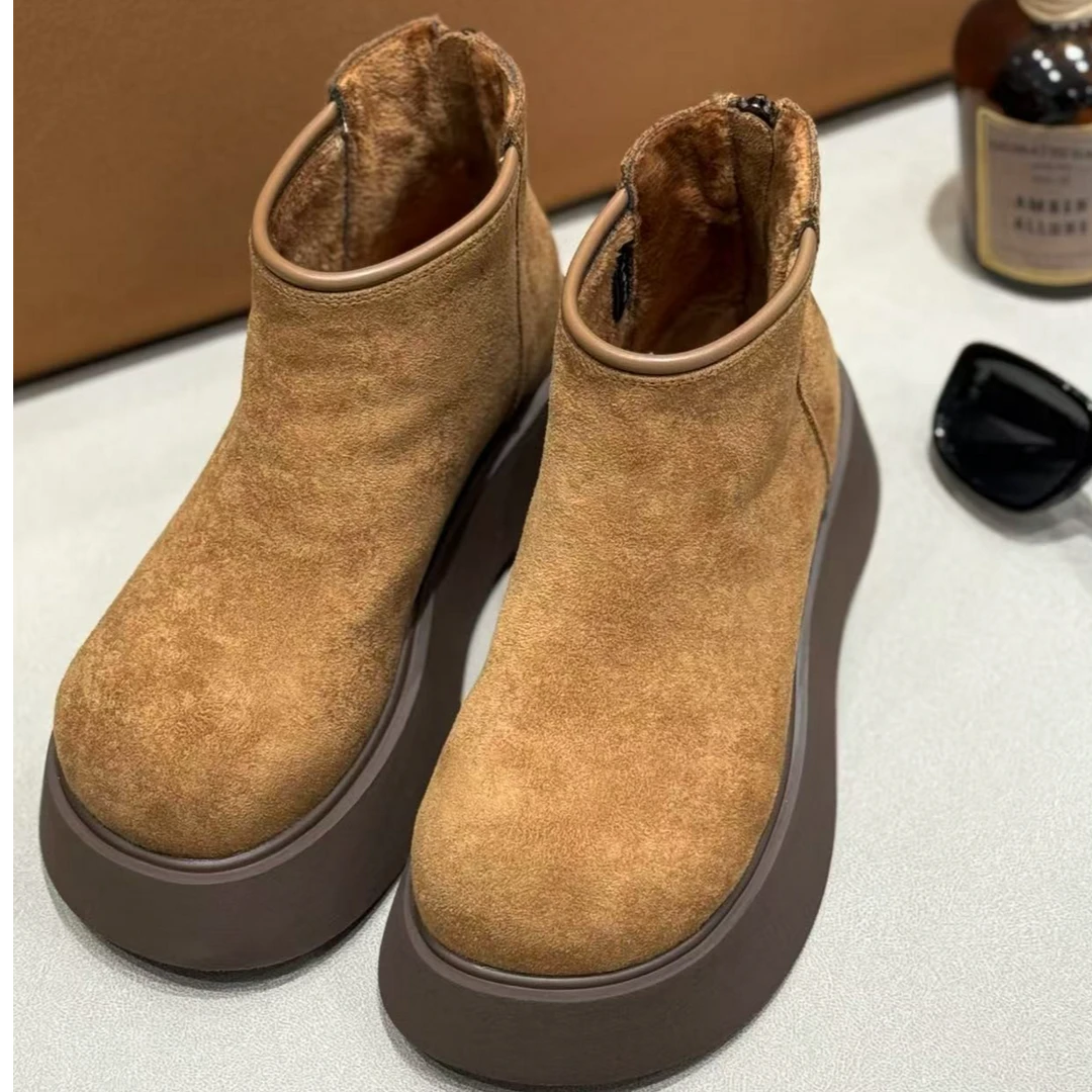 【68岁小姐姐】复古厚底增高加绒圆头时尚百搭勃肯短靴女BB 9630