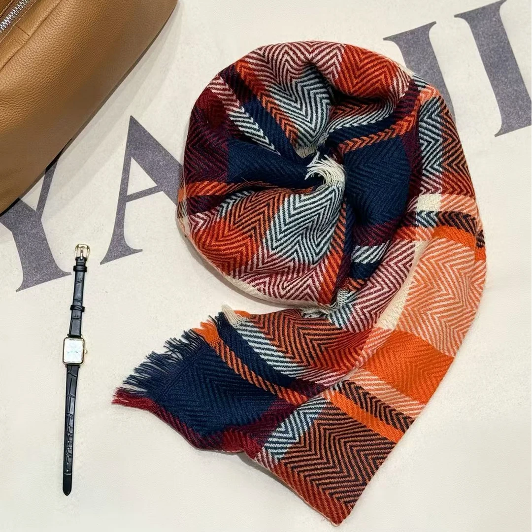 [68岁小姐姐]人字纹英伦风格子时尚保暖流苏情侣围巾XH21 6806