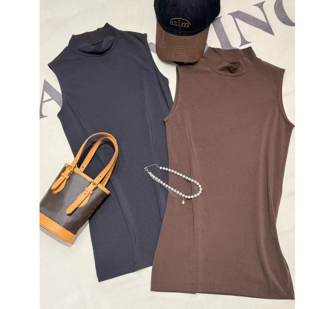 【68岁小姐姐】韩国纯色气质百搭高领修身无袖背心上衣DHLB24 6004