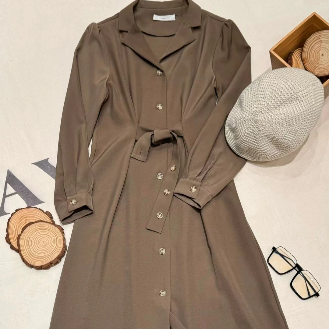 [68岁小姐姐]干练优雅早秋新款西装式显瘦泡泡长袖风衣KA 0510