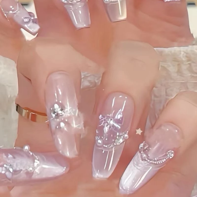 【紫微星】夏日浪漫猫眼纯手工穿戴甲美甲贴片可拆卸贴片