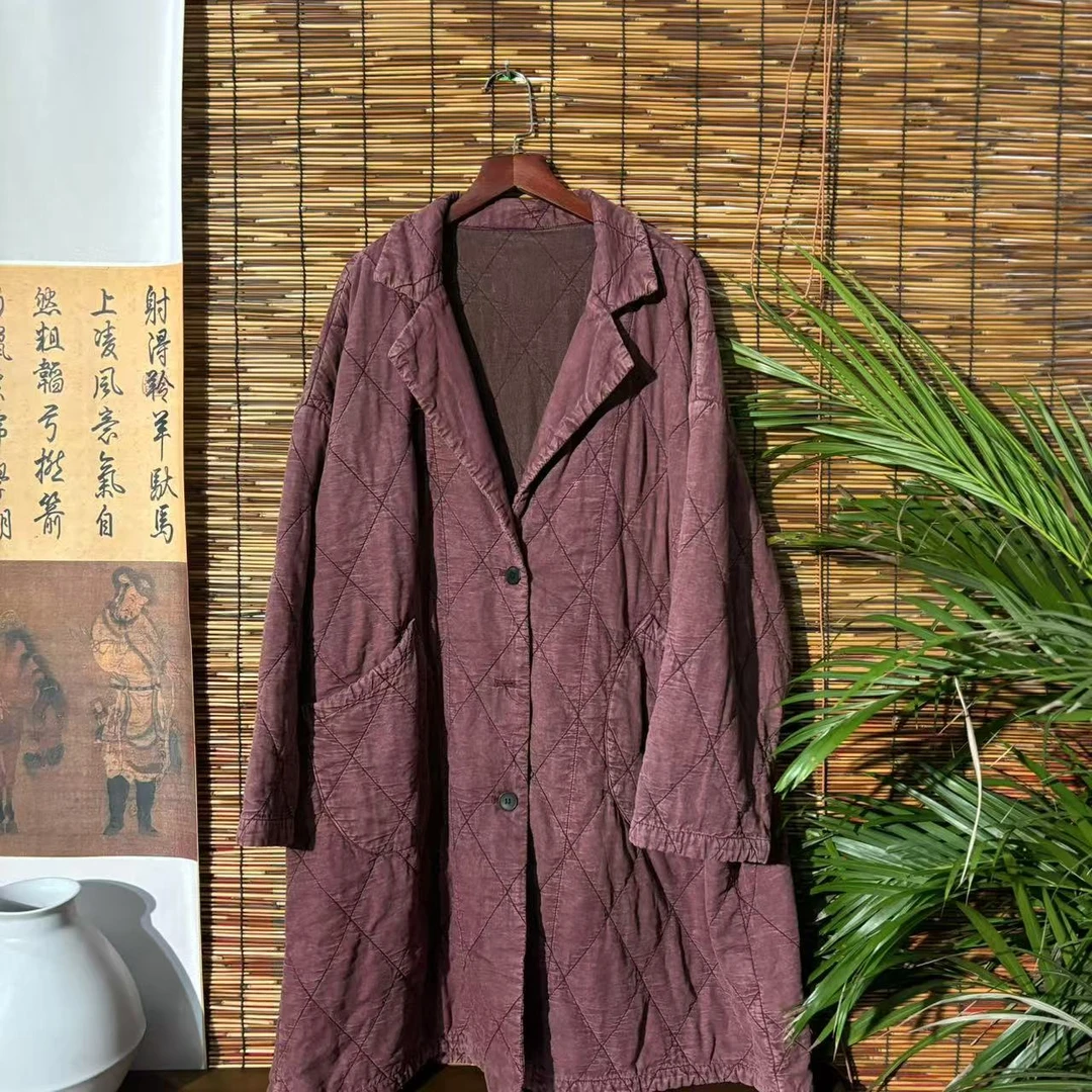 【大梅子推荐】设计款亚麻翻领棉服X0119