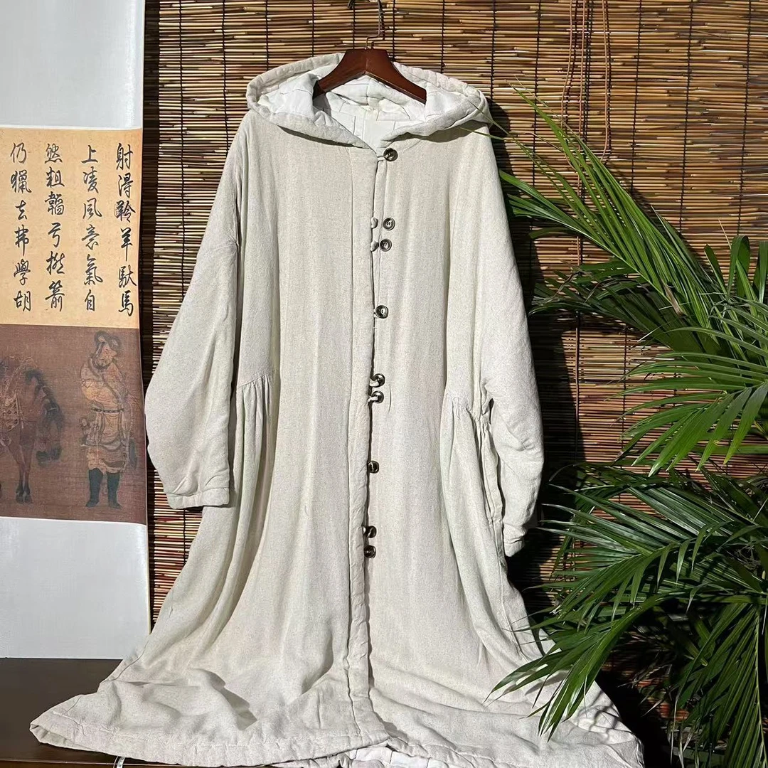 【大梅子推荐】设计款亚麻连帽长棉服X5059