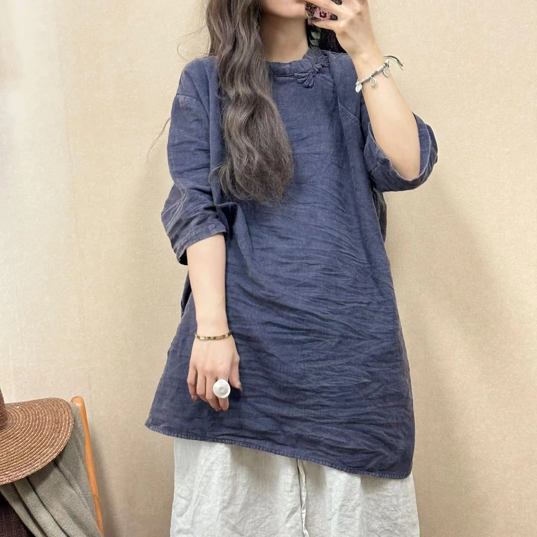 【大梅子推荐】设计款亚麻盘扣上衣MQ7079