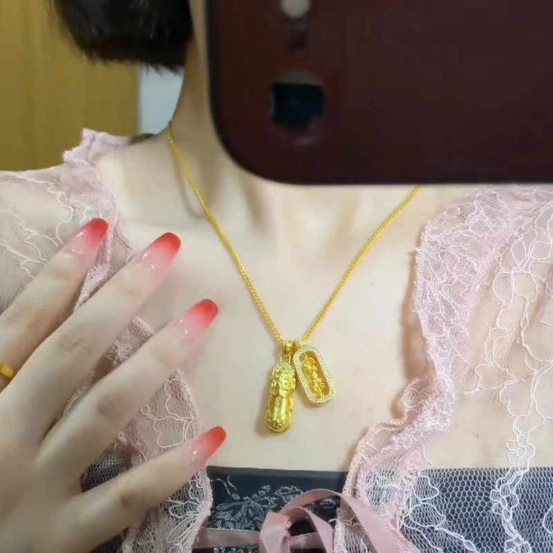 铜合金吊坠 貔貅金刚降魔杵项链女气质新款转运金色吊坠镶嵌坠链