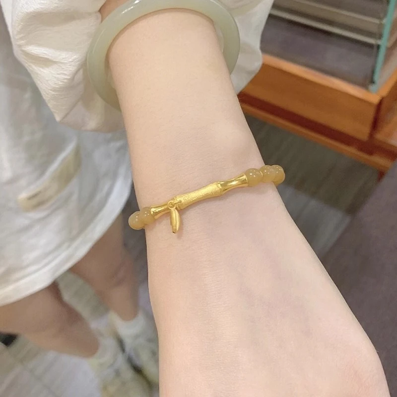 合金手链 【隆金】高品质竹节手链女节节高升浅糖色淡青色