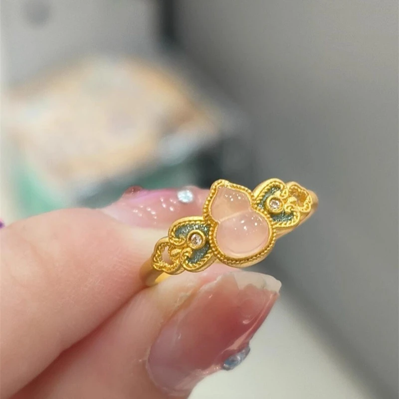 铜合金戒指 【隆金】新款小香风复古宫廷风粉新年小娇葫芦戒气质