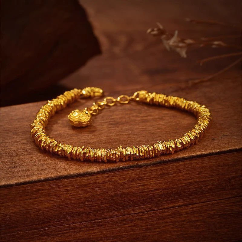 黄铜手链 手链女士时尚宫廷风手工锤纹手链女款简约金色气质传承